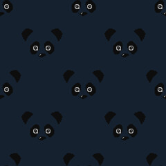 Wall Mural - Panda muzzle vector dark blue background, pixel pattern.