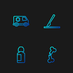 Wall Mural - Set line Human broken bone, Eye drop bottle, Emergency car and Medical surgery scalpel. Gradient color icons. Vector