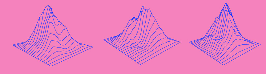 Aufkleber - Set of a glitched and distorted 3d models. Abstract vector elements with wireframe grid.