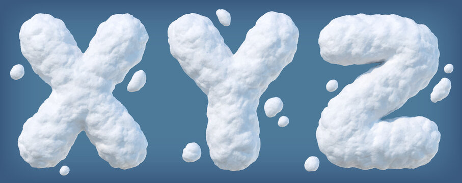 Snowy alphabet with letters Z, Y, Z. Lettes made of snow. Winter font on blue background. Vector illustration