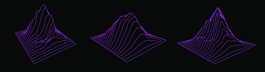 Poster - Set of a glitched and distorted 3d models. Abstract vector elements with wireframe grid.