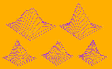 Aufkleber - Set of a glitched and distorted 3d models. Abstract vector elements with wireframe grid.