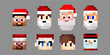 Set of pixel christmas characters avatars. Heroes game concept. Game characters concept avatars. Sanata Klaus, a snowman, a hero with a hat. Vector illustration