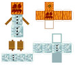 Papercraft Pixel character Snowman. Papercraft 5 Classic Blocks. Golem snowman. The concept of hero games. The concept of hero games. Gaming concept. Vector illustration