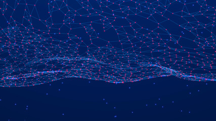 Leinwandbilder - Beautiful curved wave on a dark background. Digital technology background. Concept of network. 3D