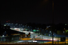 Night Road, Autobahn. Motorway At Night. Nice View Of The Autobahn At Night.