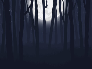 Scary night forest. Full moon. Vector background