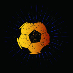 Vintage soccer ball with sunburst on grunge background