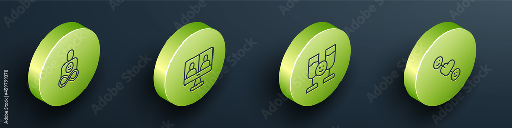 Set Isometric line Friends forever, Video chat conference, drinking ...