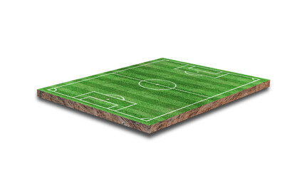 Wall Mural - 3D Rendering. Green grass soccer field isolated on white background.