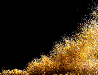 Wall Mural - glitter bombs grunge, gold glitter defocused abstract twinkly lights background.