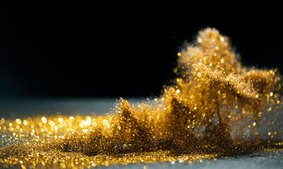 Wall Mural - glitter bombs grunge, gold glitter defocused abstract twinkly lights background.