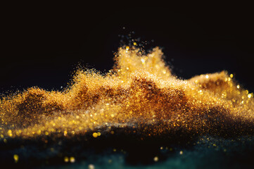 Wall Mural - glitter bombs grunge, gold glitter defocused abstract twinkly lights background.