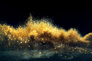 Wall Mural - glitter bombs grunge, gold glitter defocused abstract twinkly lights background.