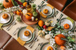 © Pixel-Shot - Autumn table setting with fresh pumpkins and flowers in room