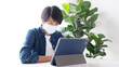 © mangpor2004 - Young asian campus student man wearing protection mask while online study by digital tablet, coronavirus prevention in university, social distancing, online learning
