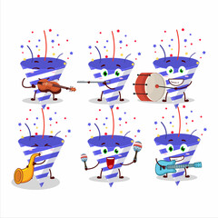 Poster - Cartoon character of blue firecracker playing some musical instruments