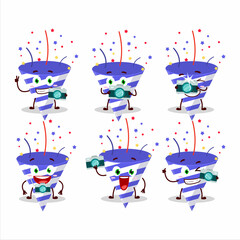 Sticker - Photographer profession emoticon with blue firecracker cartoon character