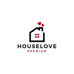 Wall Mural - house love heart care home real estate mortgage roof chimney logo vector icon illustration