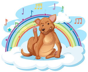 Poster - Cute dog on the cloud with rainbow