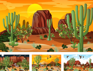 Sticker - Different desert forest scenes with animals and plants