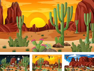 Sticker - Different desert forest landscape scenes with animals and plants