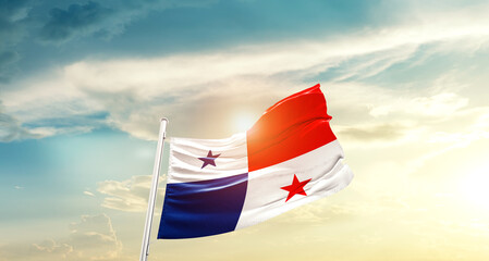 Wall Mural - Panama national flag cloth fabric waving on the sky - Image