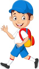 Poster - Cartoon happy school boy in uniform waving hand