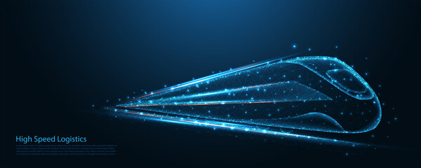 Wall Mural - high-speed train poly wireframe. railway logistics, transport, tourism, and technology concept. conn