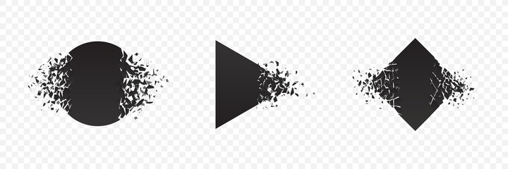 Wall Mural - shape explosion breaked and shattered flat style design vector illustration set isolated on transpar