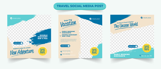 set of travel tourism holiday sale social media post template web ads banner flyer or poster for tra