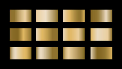 Wall Mural - gold gradient color swatches set isolated on black background for website banner or poster card and decorative graphic design
