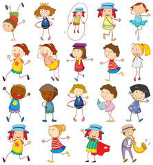 Poster - Set of different doodle kids cartoon character isolated