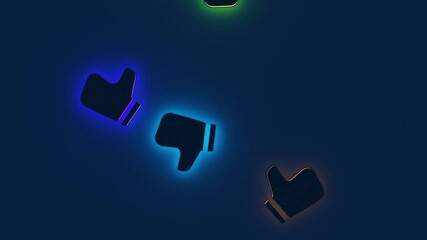 Aufkleber - Abstract neon silhouettes of thumbs up icons on a blue background. Design. Concept of online communication, like or dislike.