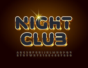 Poster - Vector Premium sign Night Club. 3D Black and Golden Font. Trendy Alphabet Letters and Numbers.