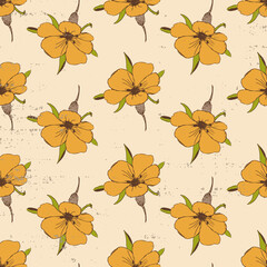 Poster - Yellow hand drawn flowers vector seamless repeat pattern print background