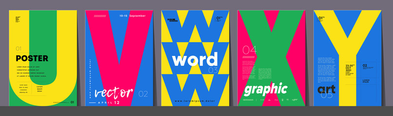 poster layout design. letters u,v,w,x,y. alphabet. template poster, banner, magazine mockup.