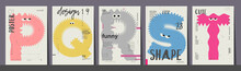 Poster Layout Design. Letters P,Q,R,S,T. Alphabet. Cute Monsters. Template Poster, Banner, Flyer.