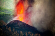 Volcano eruption near forest in nature