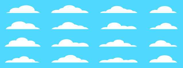Poster - Set of Cloud Icons in trendy flat style isolated on blue background. Cloud symbol for your web site design, logo, app, UI. Vector illustration, EPS10.
