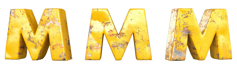 Fototapete - Letter M from alphabet set of metallic yellow grunge letters. Isolated. 3D Rendering