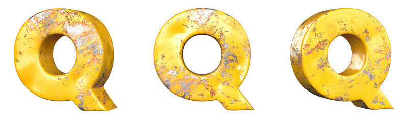 Fototapete - Letter Q from alphabet set of metallic yellow grunge letters. Isolated. 3D Rendering