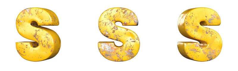 Fototapete - Letter S from alphabet set of metallic yellow grunge letters. Isolated. 3D Rendering