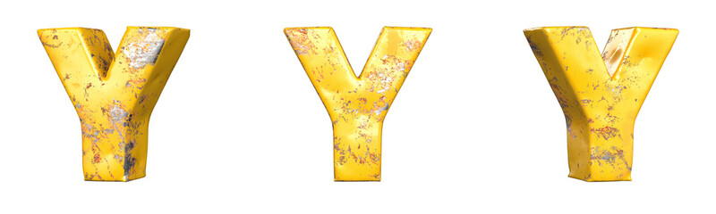 Fototapete - Letter Y from alphabet set of metallic yellow grunge letters. Isolated. 3D Rendering