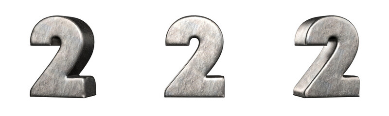 Fototapete - Number 2 (Two) from a scratched iron numbers collection. Isolated. 3D Rendering