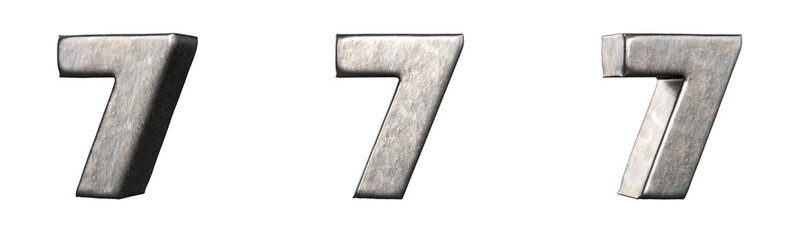 Fototapete - Number 7 (Seven) from a scratched iron numbers collection. Isolated. 3D Rendering