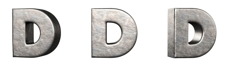 Fototapete - Letter D from a scratched iron letters collection. Isolated. 3D Rendering