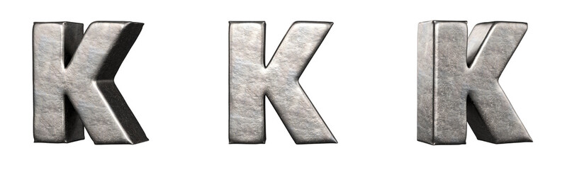 Fototapete - Letter K from a scratched iron letters collection. Isolated. 3D Rendering