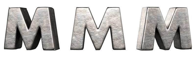 Fototapete - Letter M from a scratched iron letters collection. Isolated. 3D Rendering