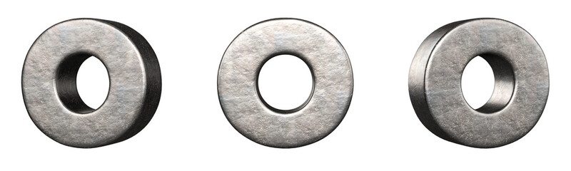 Fototapete - Letter O from a scratched iron letters collection. Isolated. 3D Rendering